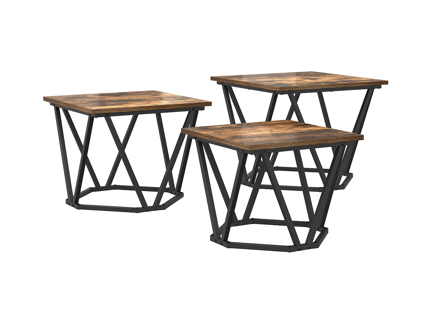 Tables d'appoint 3 pcs en bois d'ingénierie chêne fumé