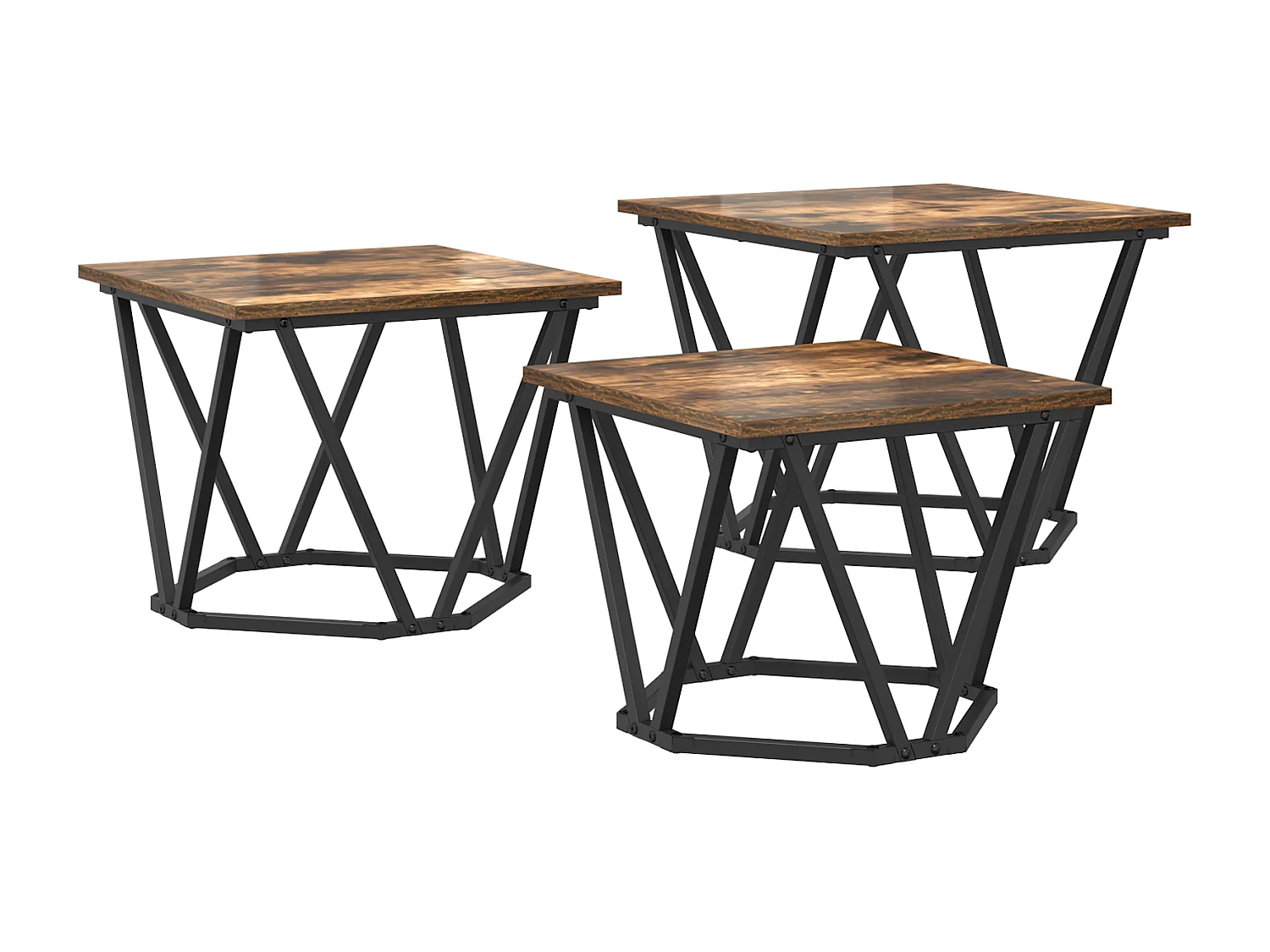 Mesas auxiliares de 3 piezas de madera de ingeniería de roble ahumado