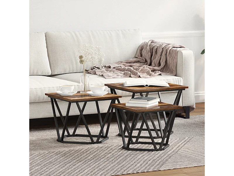 Tables d'appoint 3 pcs en bois d'ingénierie chêne fumé