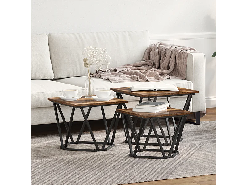 Tables d'appoint 3 pcs en bois d'ingénierie chêne fumé