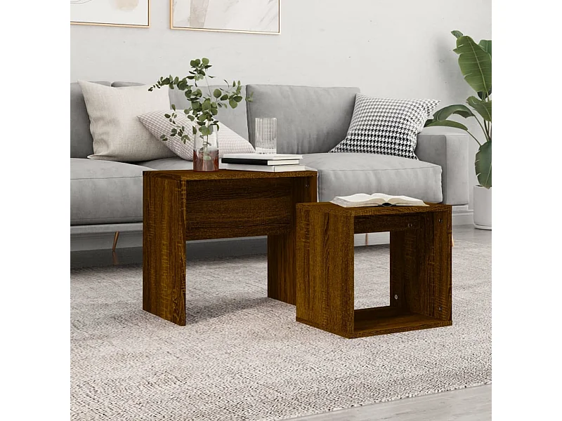 Nestbare salontafels 2 stuks bruin eiken bewerkt hout