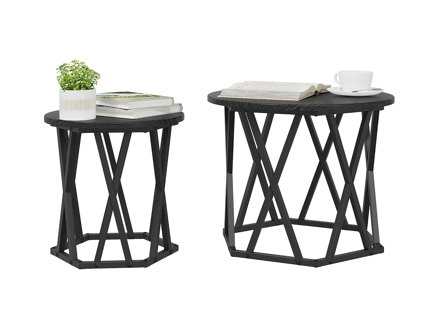 Stapelbare bijzettafels 2 stuks zwart eikenhout
