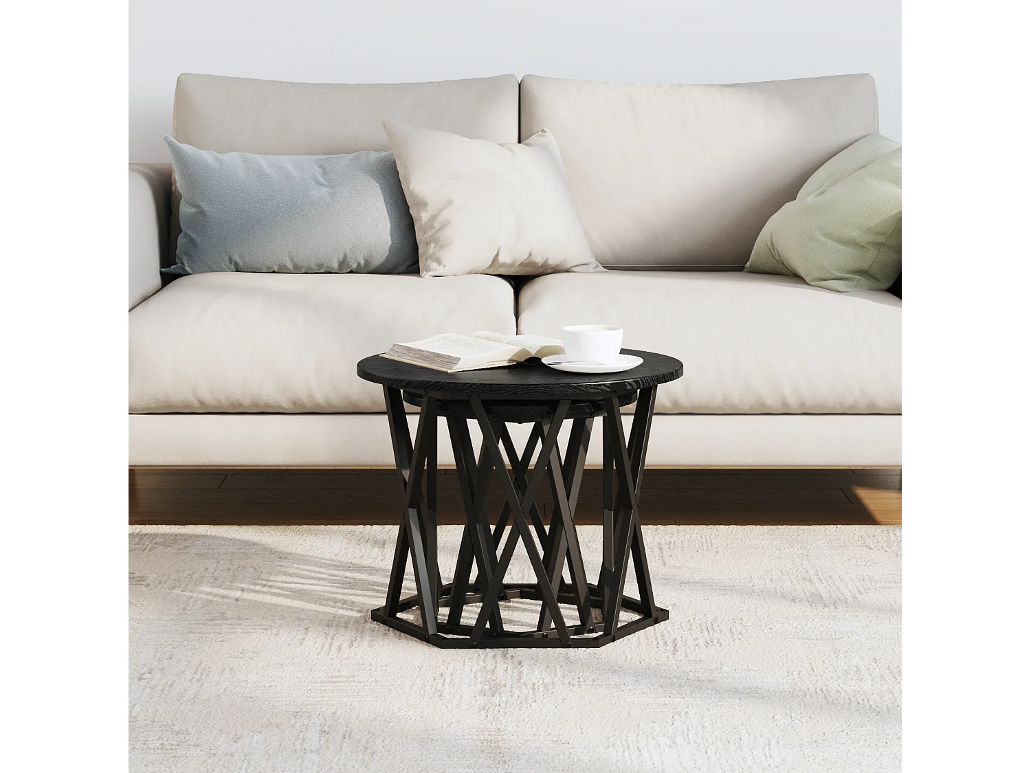 Stapelbare bijzettafels 2 stuks zwart eikenhout