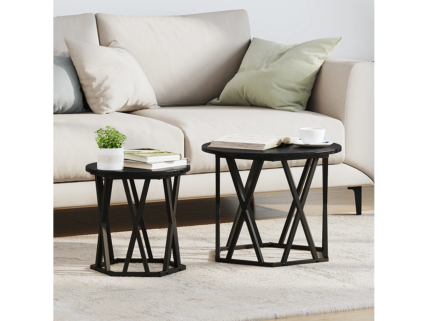 Mesas auxiliares apilables 2 piezas Madera de roble negro