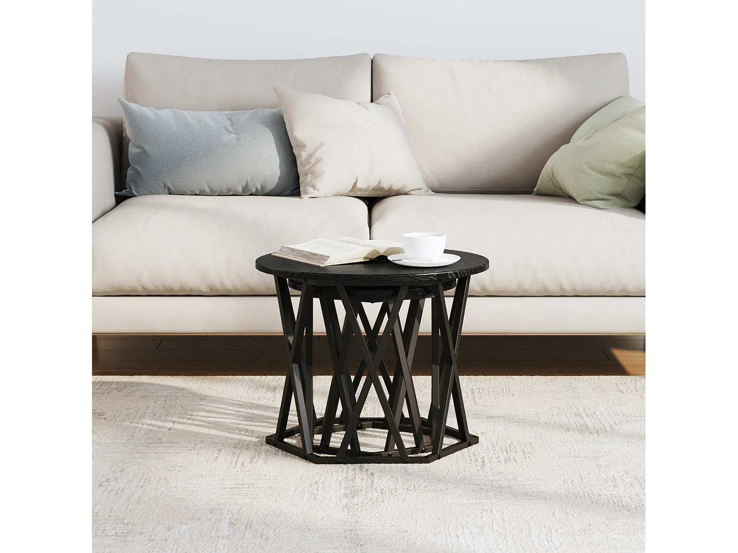 Mesas auxiliares apilables 2 piezas Madera de roble negro