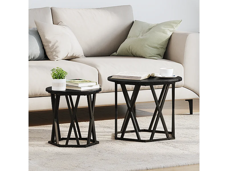 Mesas auxiliares apilables 2 piezas Madera de roble negro