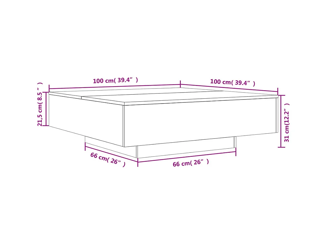 Table basse noir 100x100x31 cm bois d'ingénierie