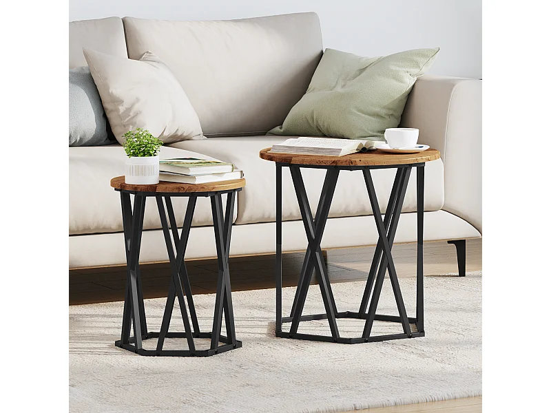 Table d'appoint 2 pièces en bois ancien