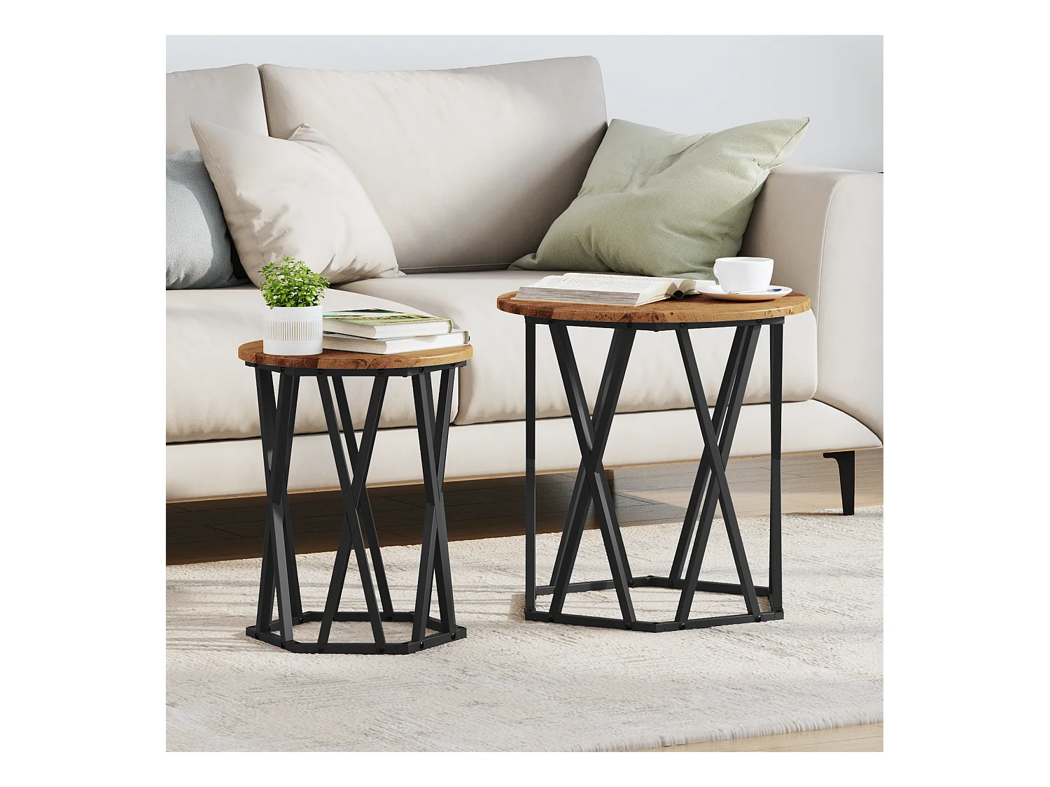 2-delige bijzettafel in antiek hout