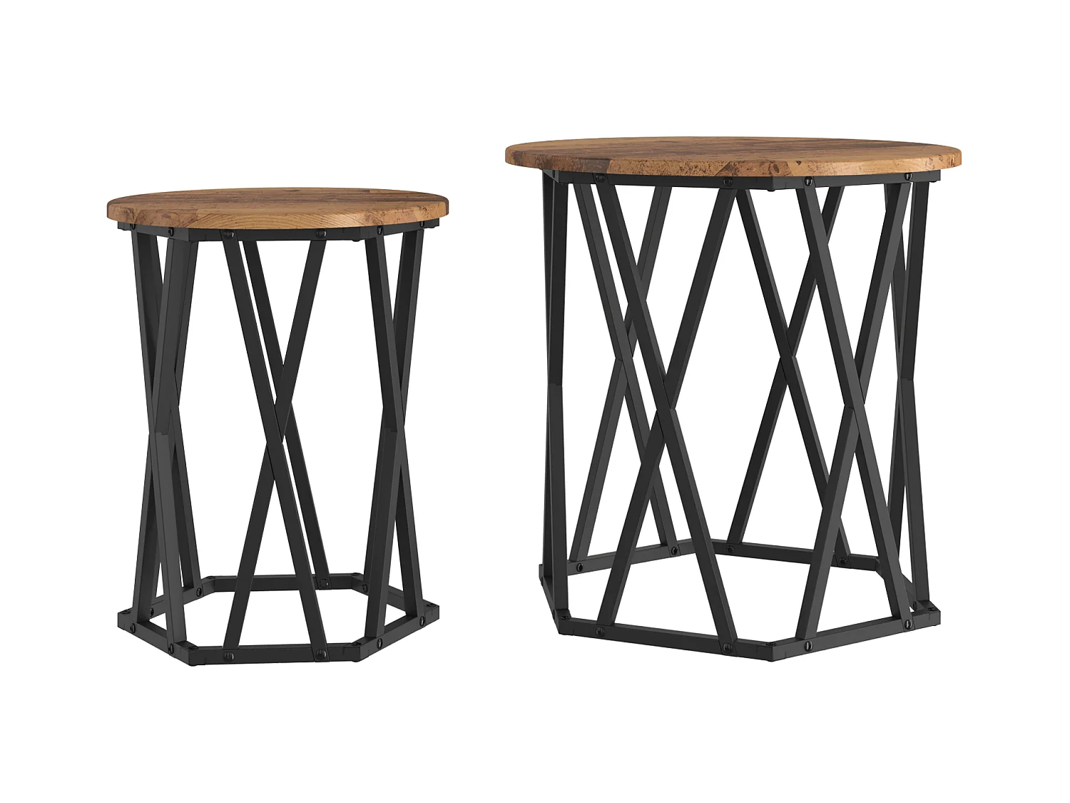 2-delige bijzettafel in antiek hout