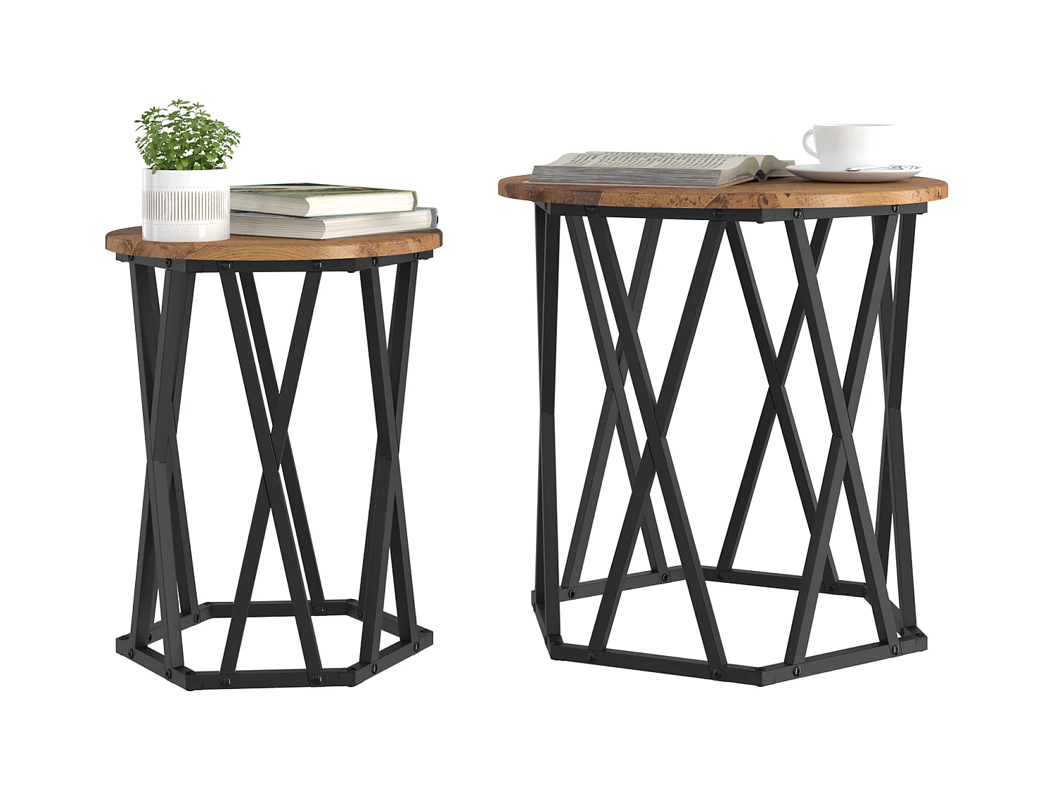 2-delige bijzettafel in antiek hout