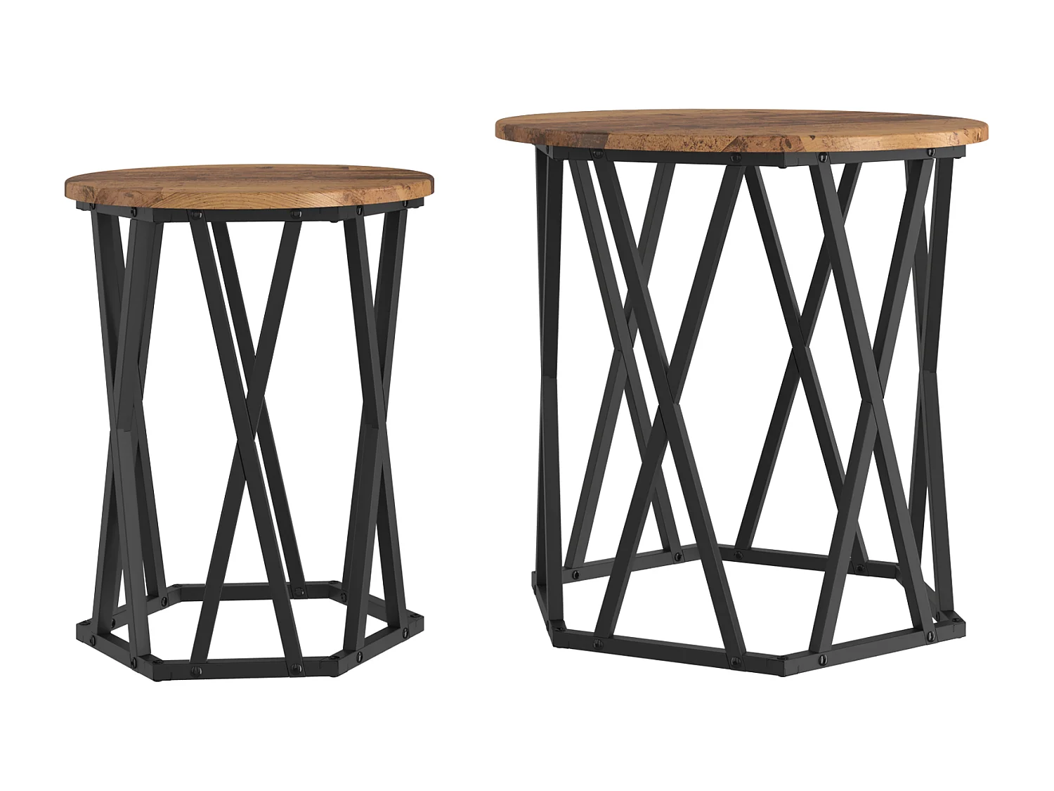 Mesa auxiliar de 2 piezas en madera antigua