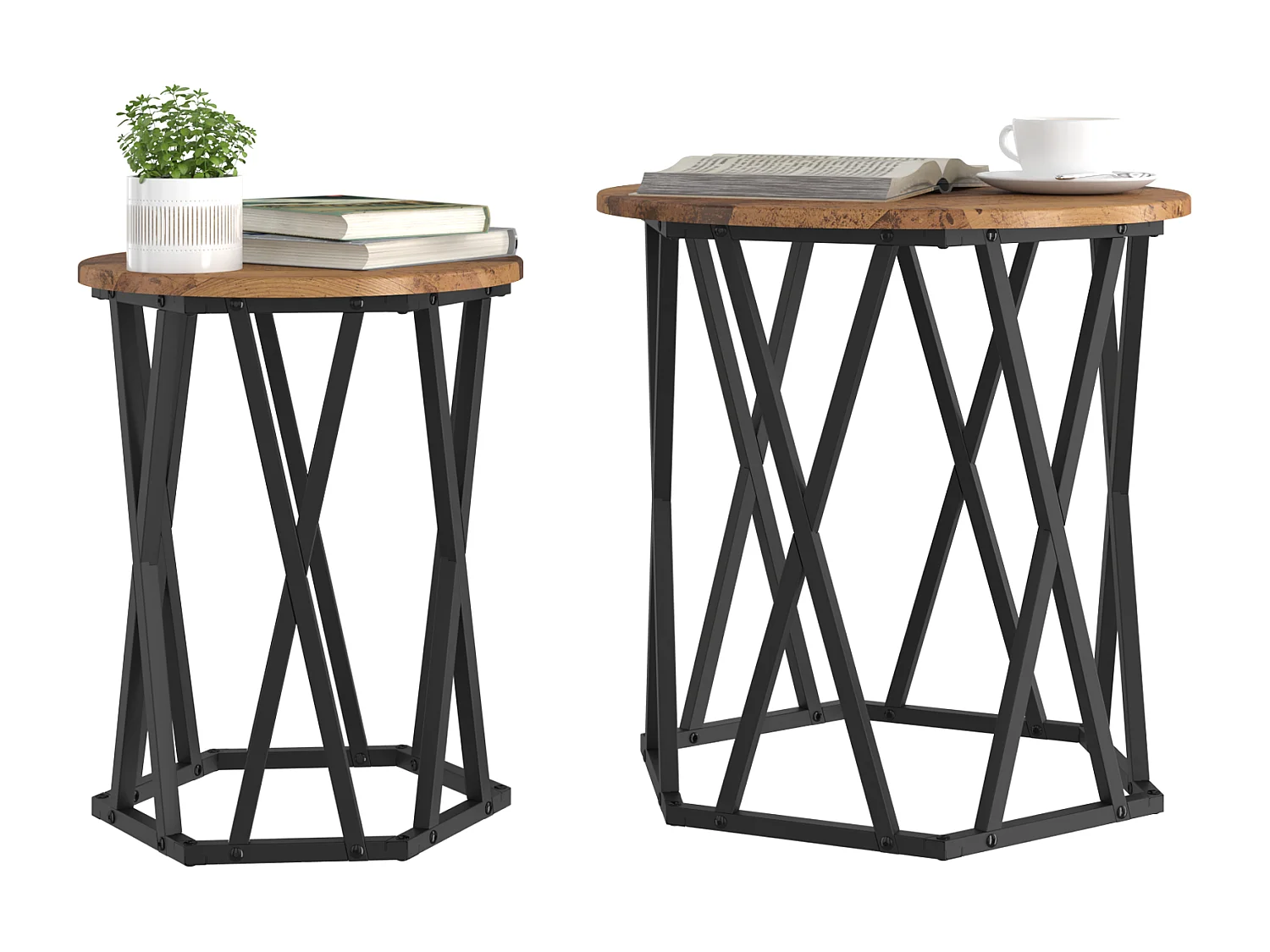 Mesa auxiliar de 2 piezas en madera antigua