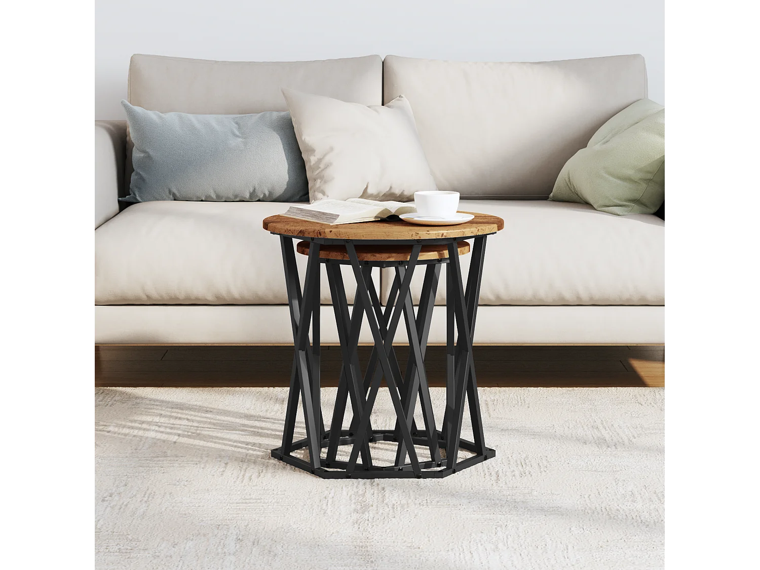 Mesa auxiliar de 2 piezas en madera antigua