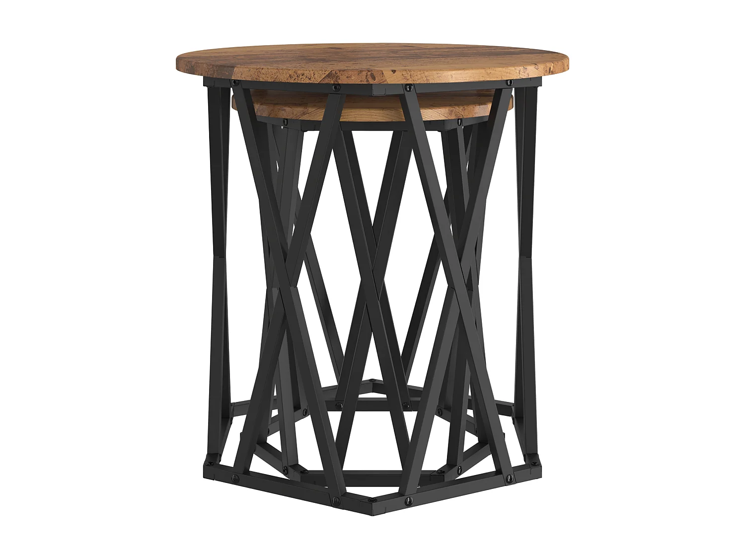 Mesa auxiliar de 2 piezas en madera antigua