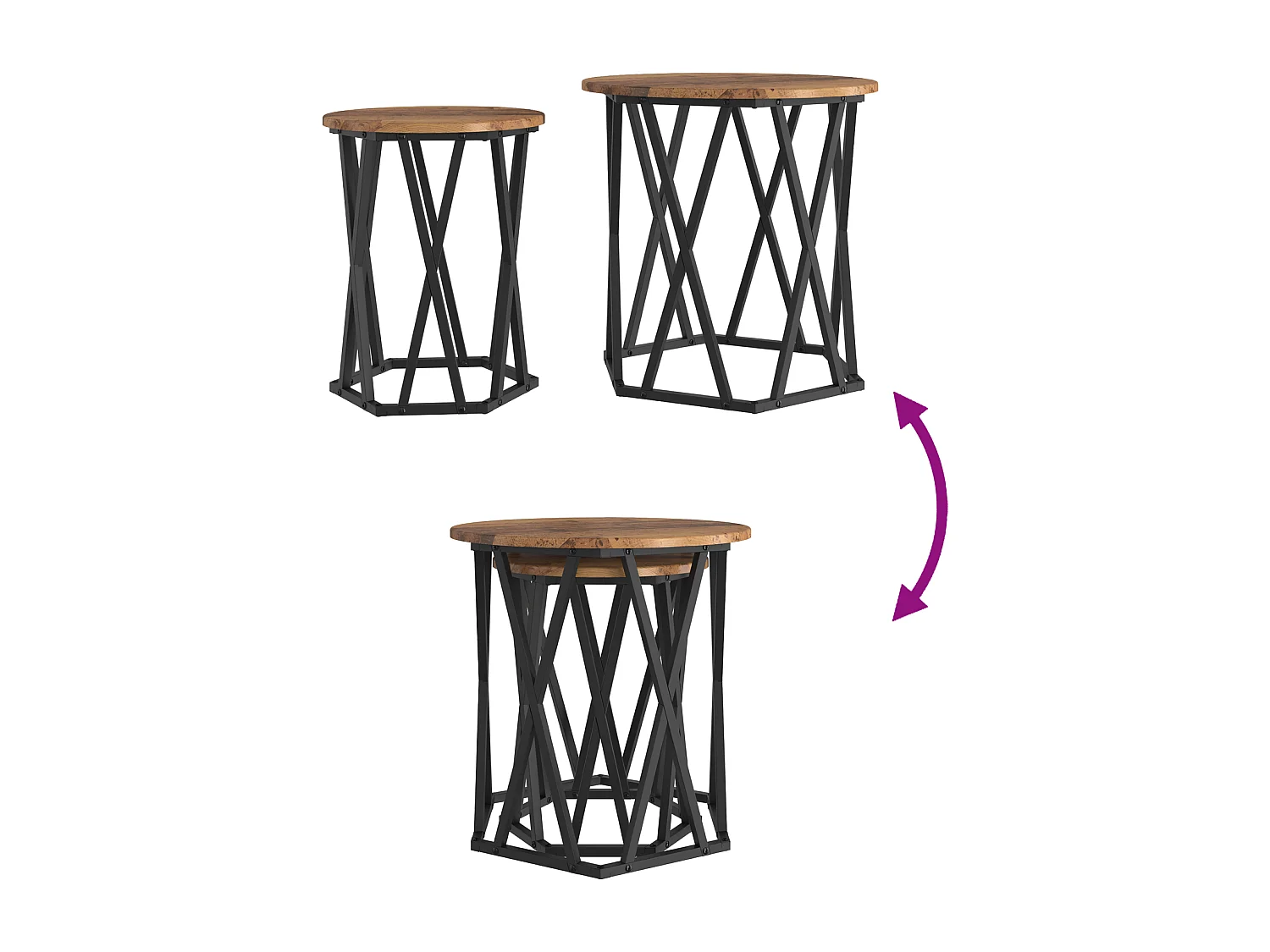 Mesa auxiliar de 2 piezas en madera antigua
