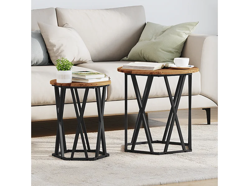 Mesa auxiliar de 2 piezas en madera antigua