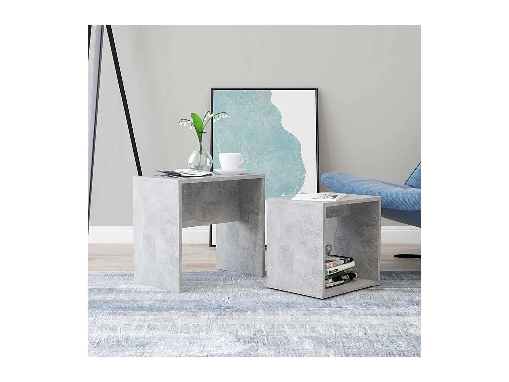 Betongrijze salontafelset 48x30x45 cm bewerkt hout