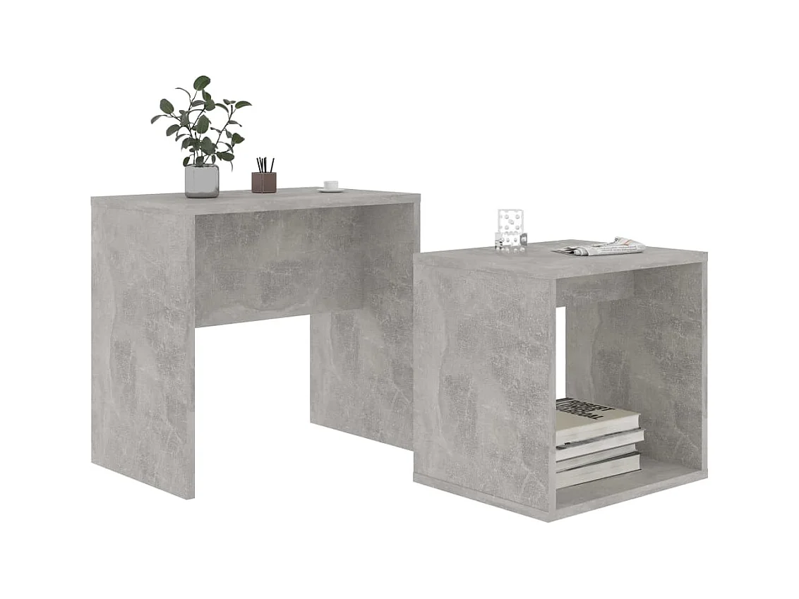 Betongrijze salontafelset 48x30x45 cm bewerkt hout