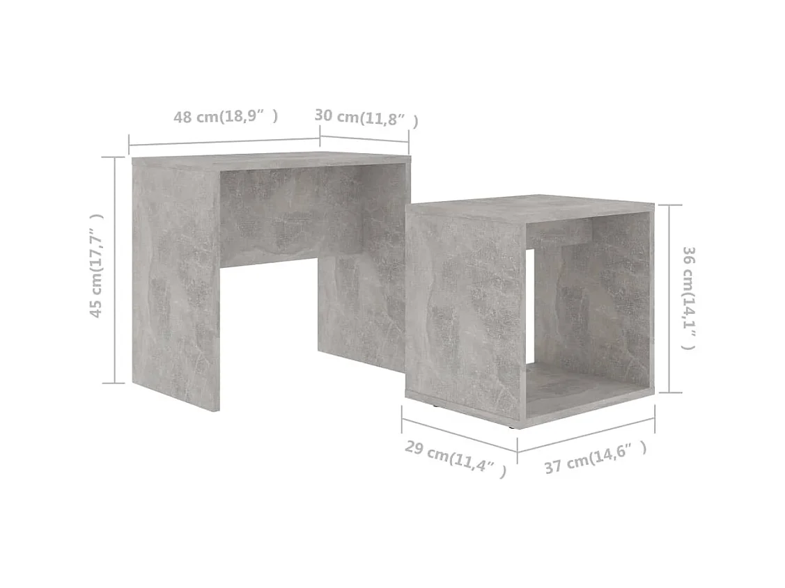 Betongrijze salontafelset 48x30x45 cm bewerkt hout