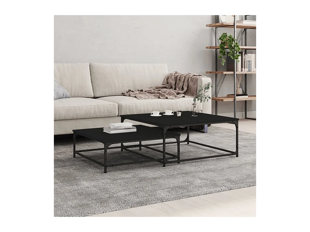 Nestbare salontafels 2 stuks zwart bewerkt hout