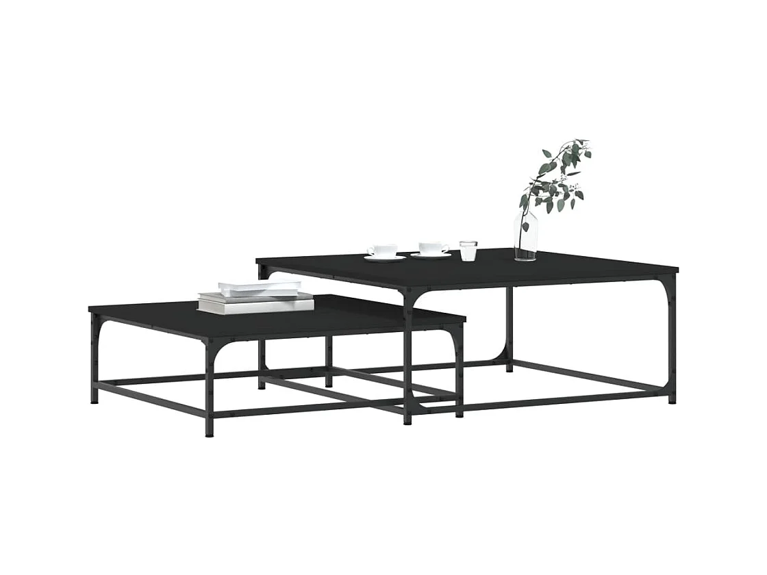 Nestbare salontafels 2 stuks zwart bewerkt hout