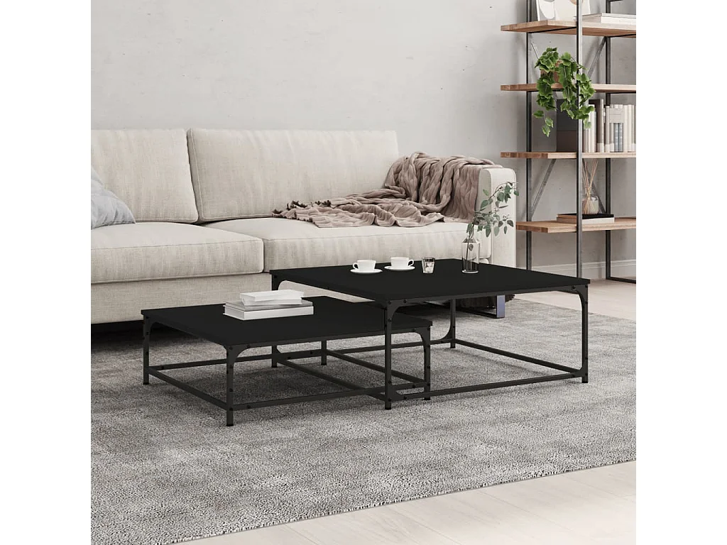 Tables basses gigognes 2 pcs noir bois d'ingénierie