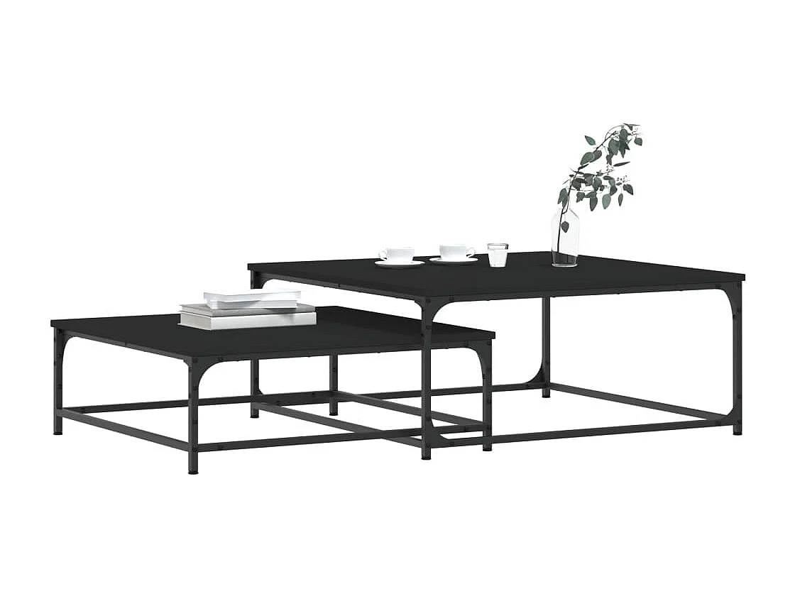Tables basses gigognes 2 pcs noir bois d'ingénierie