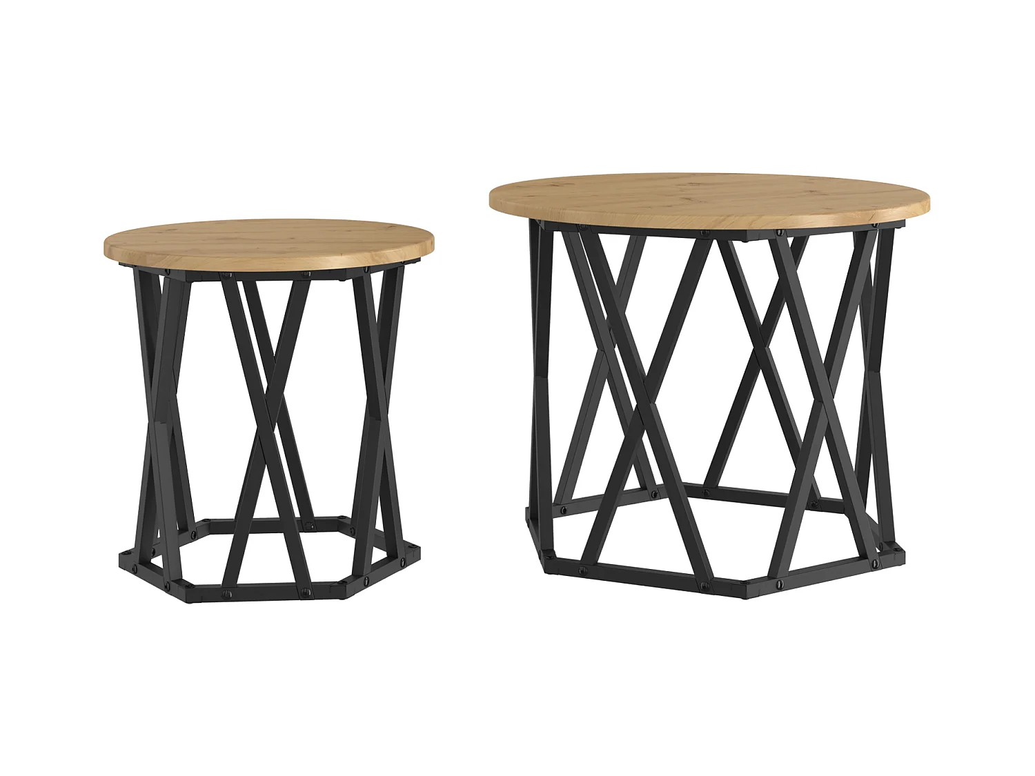 stuks stapelbare bijzettafels van bewerkt hout en eikenhout, vakmanschap