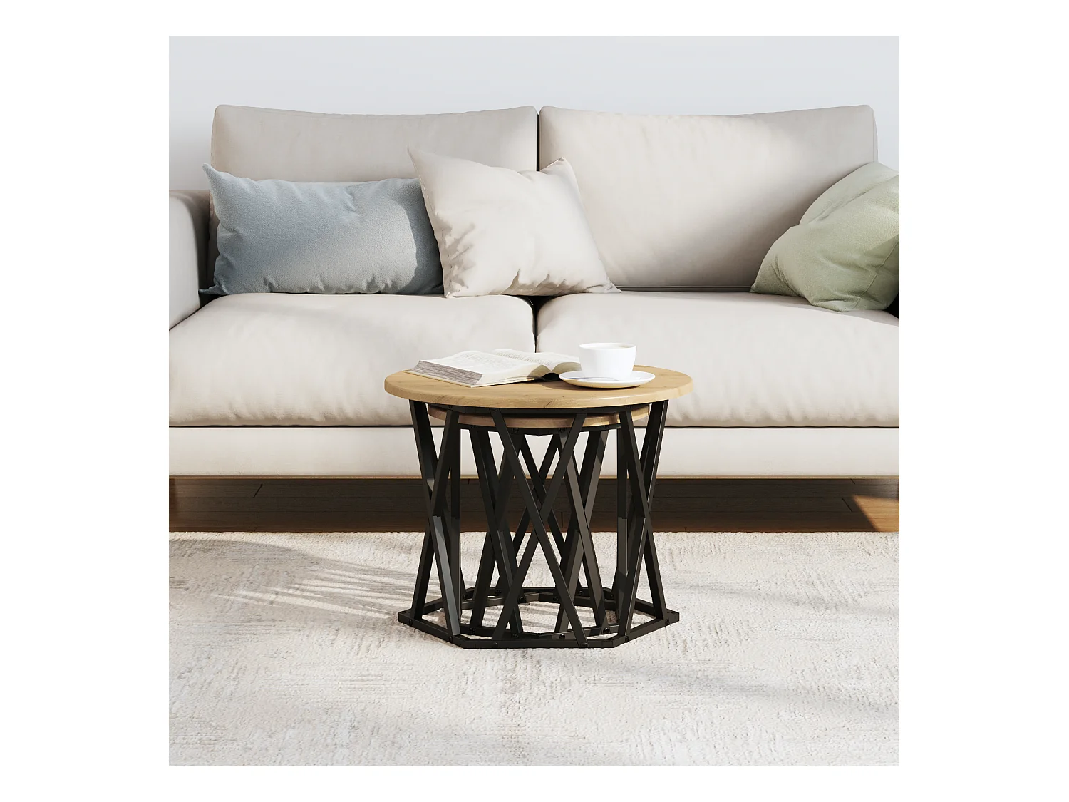 stuks stapelbare bijzettafels van bewerkt hout en eikenhout, vakmanschap