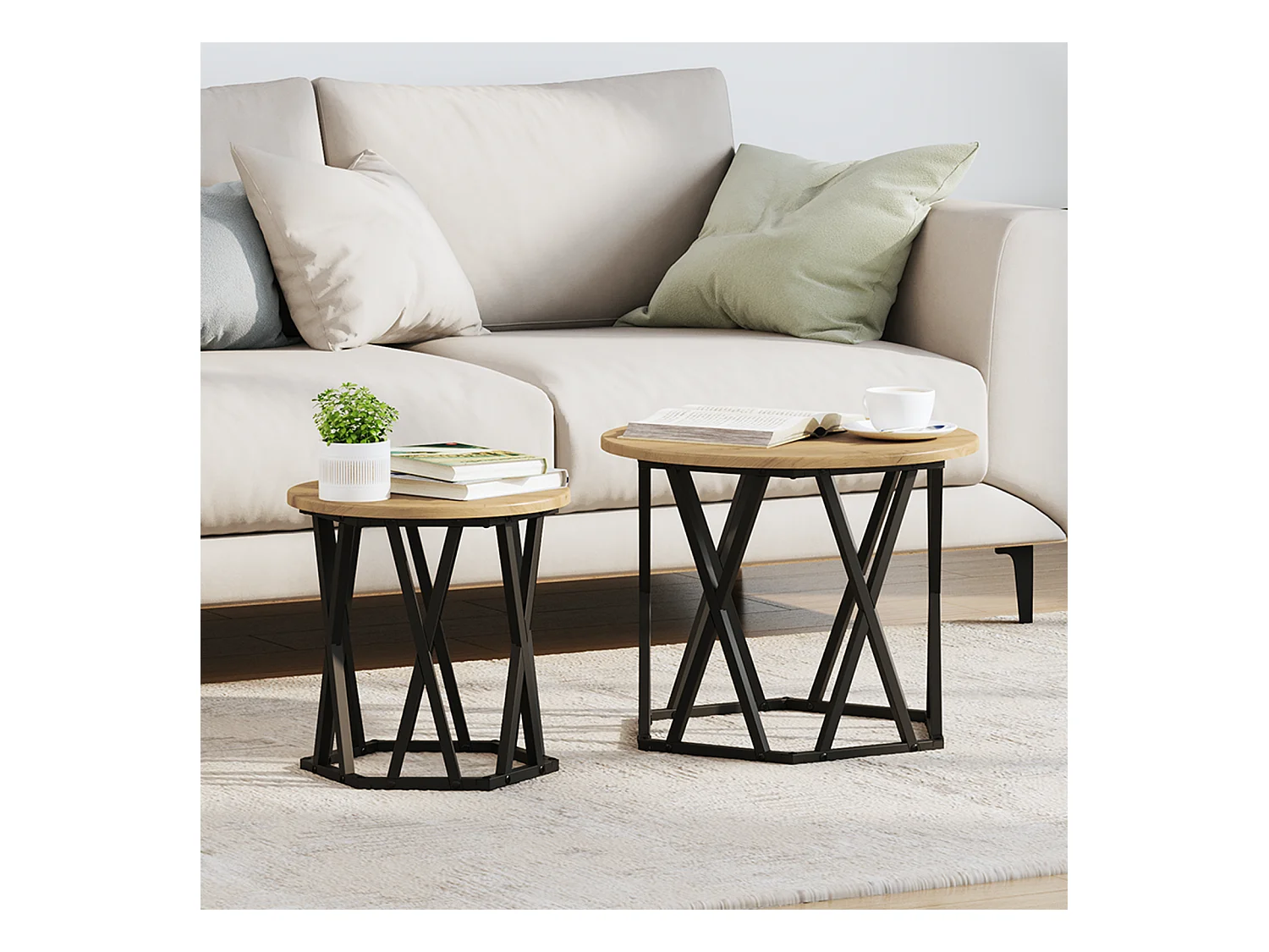 Tables d'appoint empilables 2 pcs en bois d'ingénierie chêne artisanal