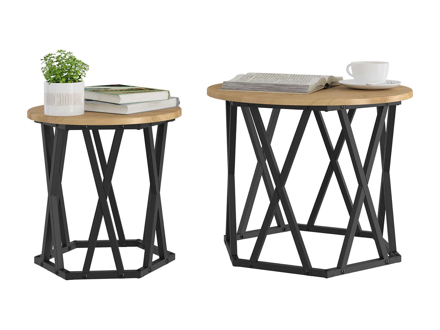 mesas auxiliares apilables de madera de ingeniería de roble artesanal