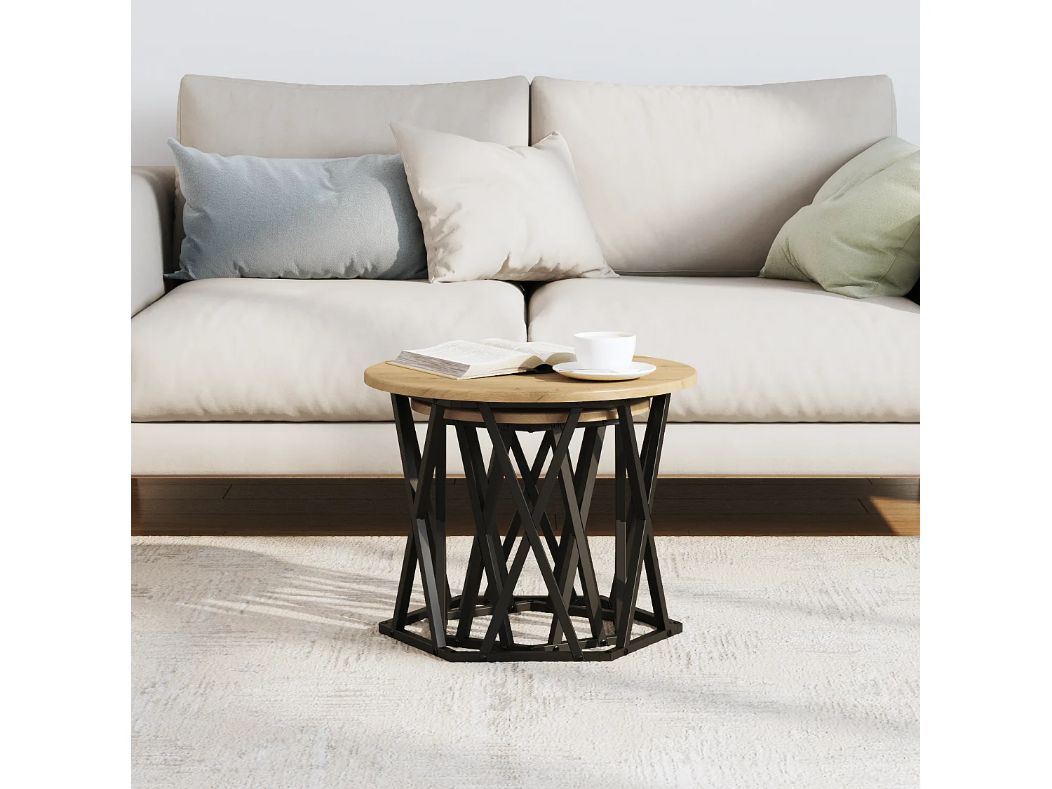 mesas auxiliares apilables de madera de ingeniería de roble artesanal