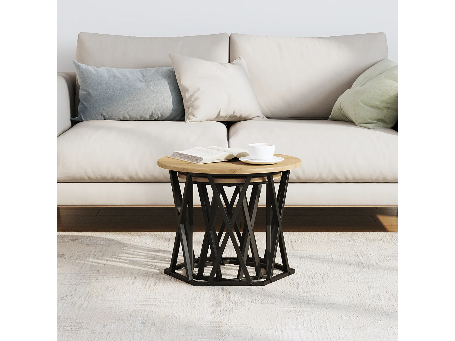 stuks stapelbare bijzettafels van bewerkt hout en eikenhout, vakmanschap