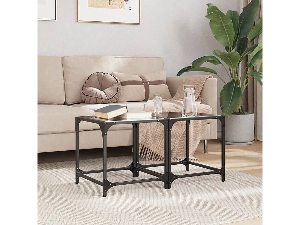 Tables basses avec dessus en verre noir 2 pcs 40x40x40 cm acier