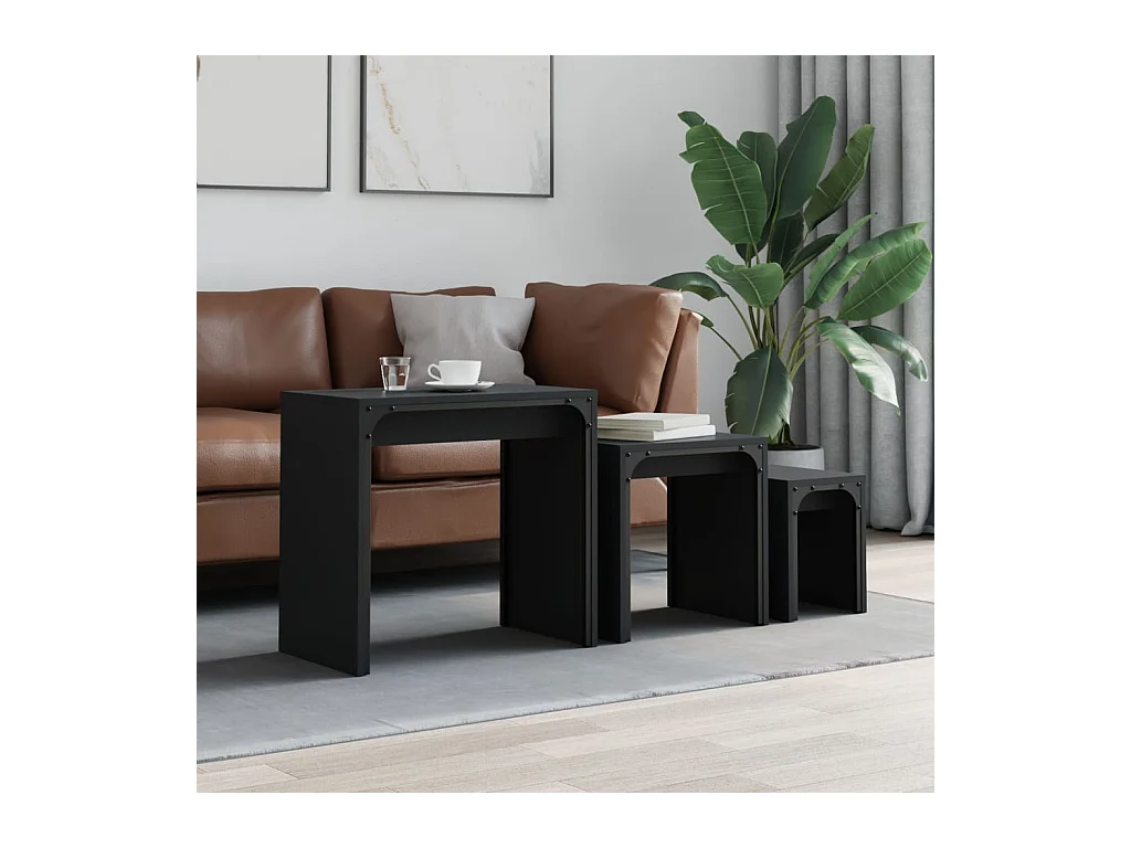 Mesas de centro nido de 3 piezas, color negro, madera de ingeniería