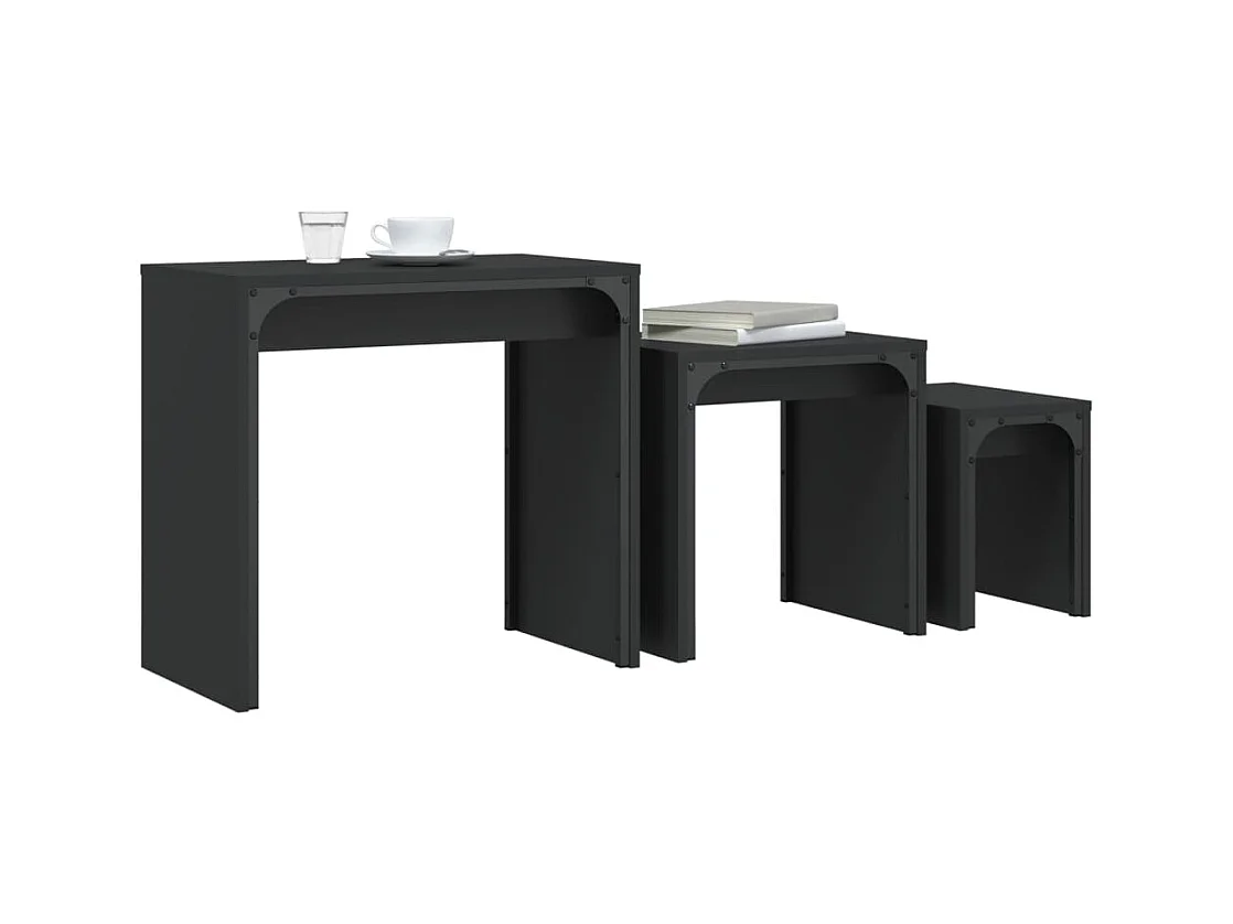 Mesas de centro nido de 3 piezas, color negro, madera de ingeniería