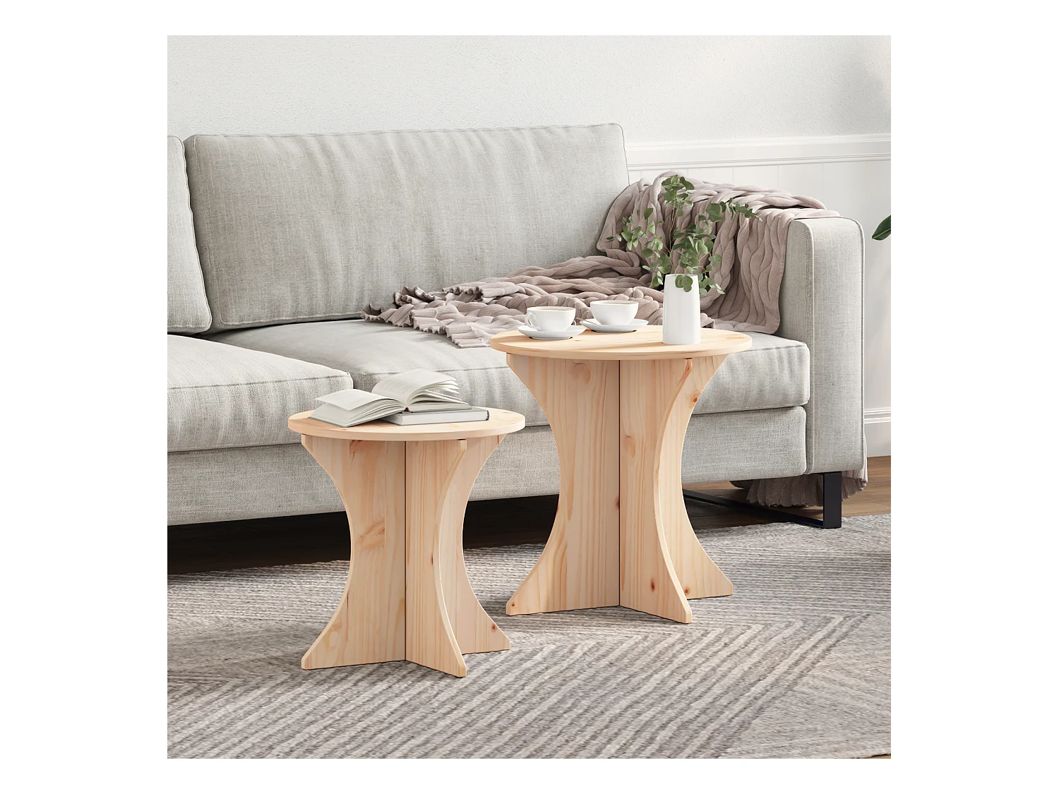 Table basse 2 pcs Naturel 46 x 46 x 47 cm Bois de pin massif