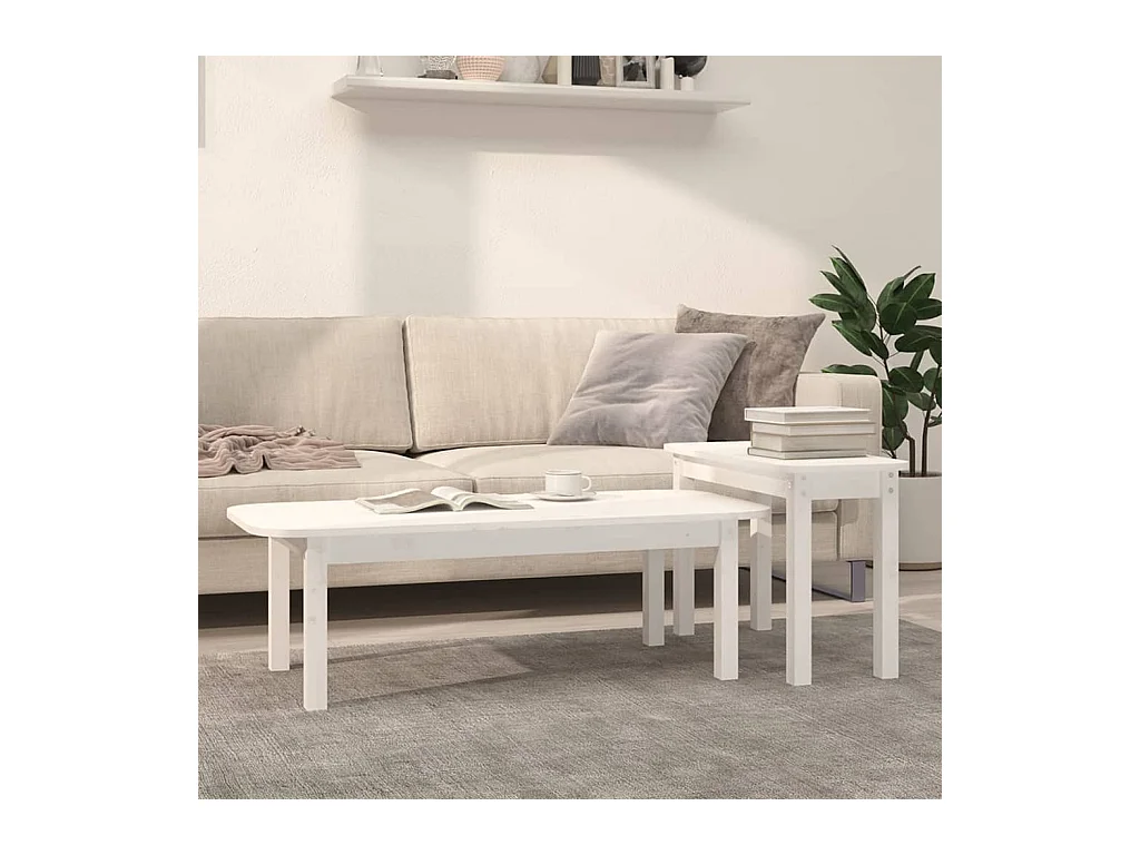 Ensemble de tables basses 2 pcs Blanc Bois massif de pin