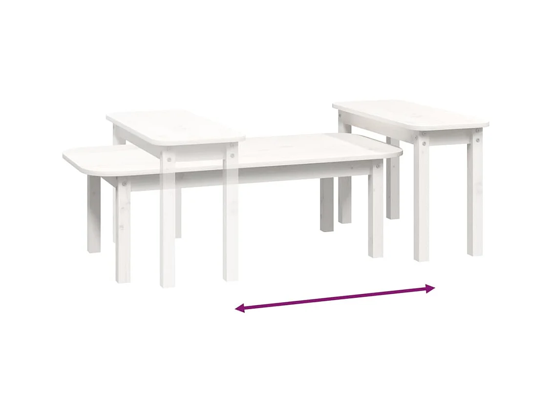 Ensemble de tables basses 2 pcs Blanc Bois massif de pin