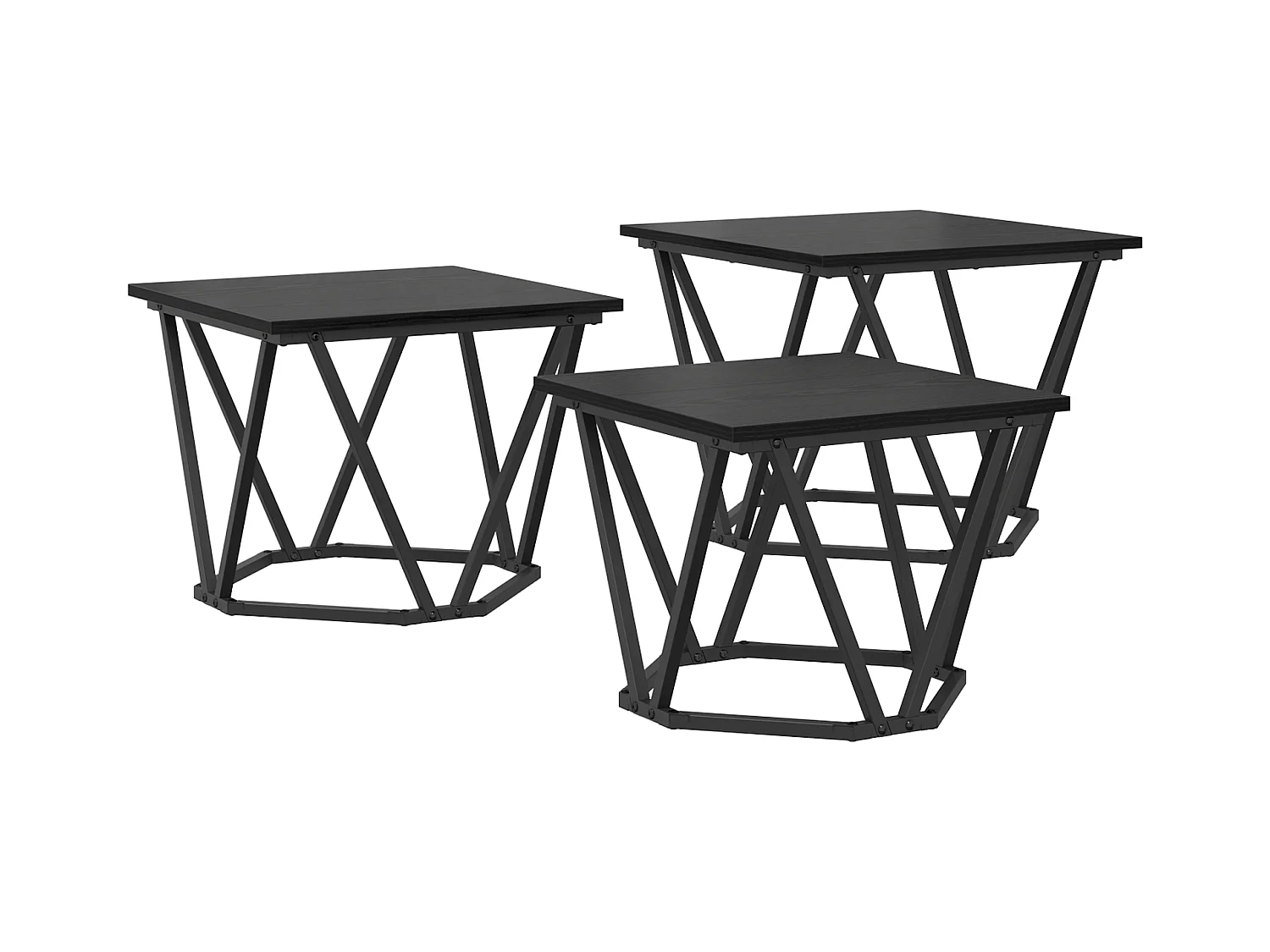 Tavolini laterali in rovere nero, 3 pezzi, in legno ingegnerizzato