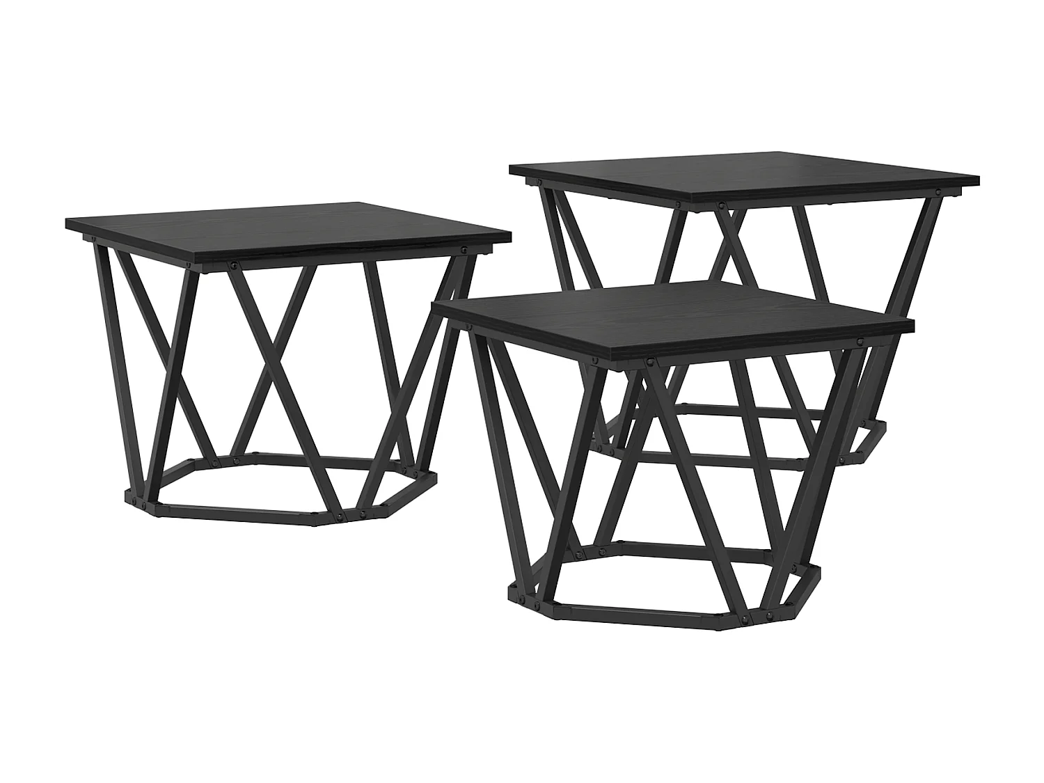 Tables d'appoint 3 pcs Noir Chêne en bois d'ingénierie