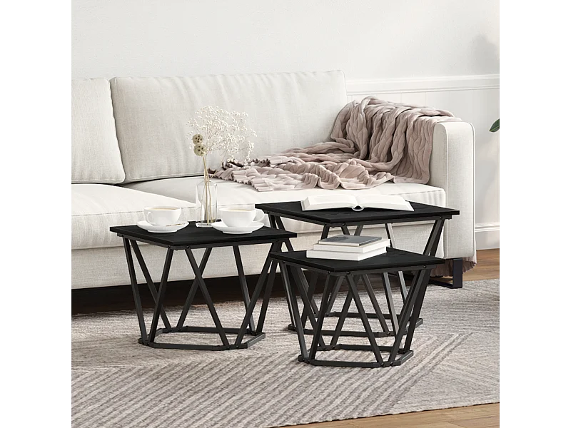 Tables d'appoint 3 pcs Noir Chêne en bois d'ingénierie