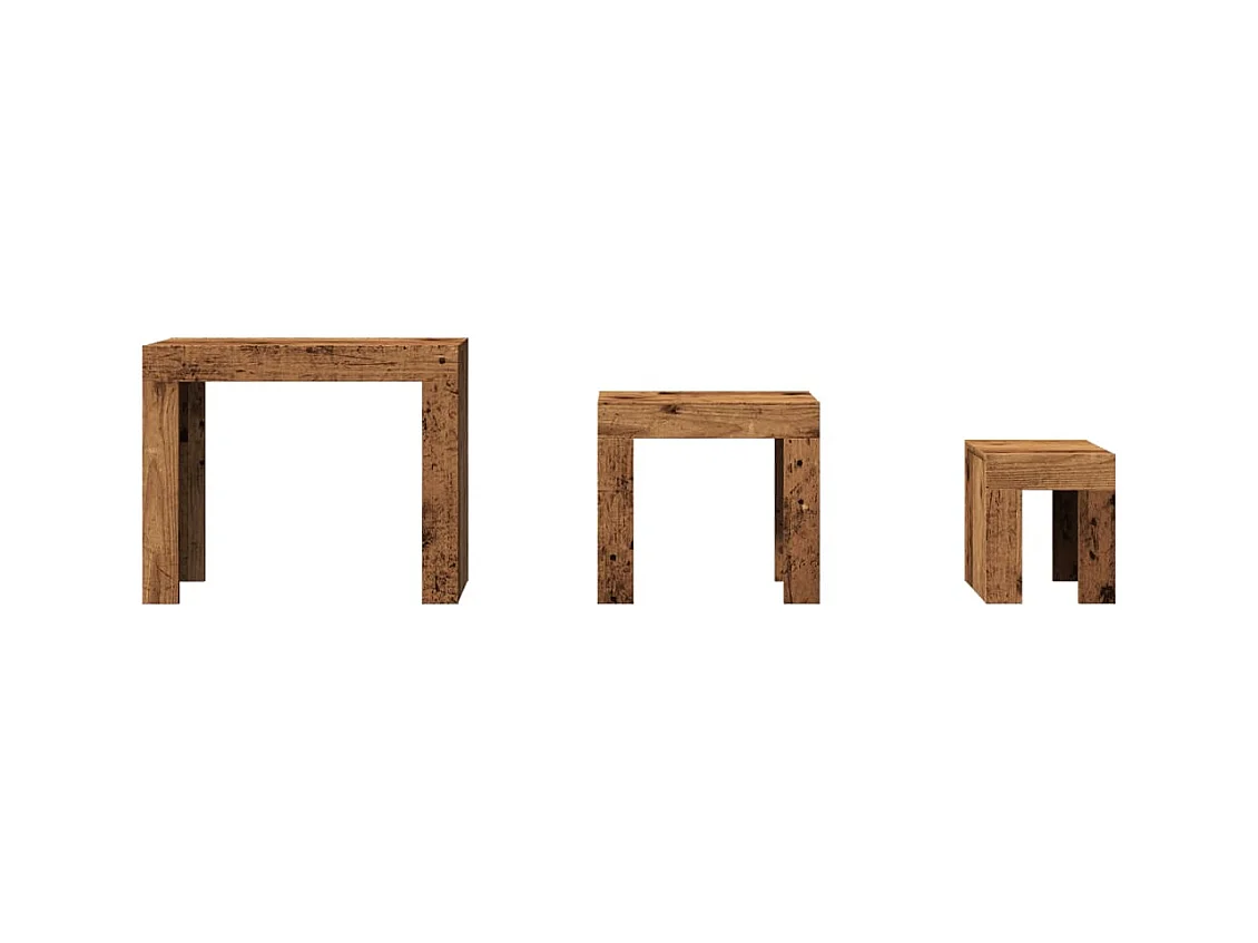Tavolini da caffè impilabili 3 pezzi in legno vecchio e legno ingegnerizzato