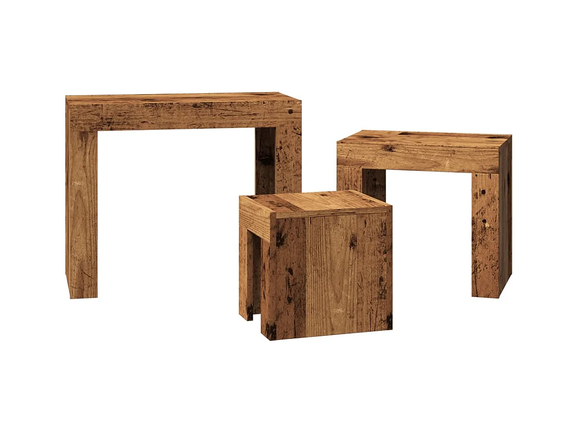 Tavolini da caffè impilabili 3 pezzi in legno vecchio e legno ingegnerizzato