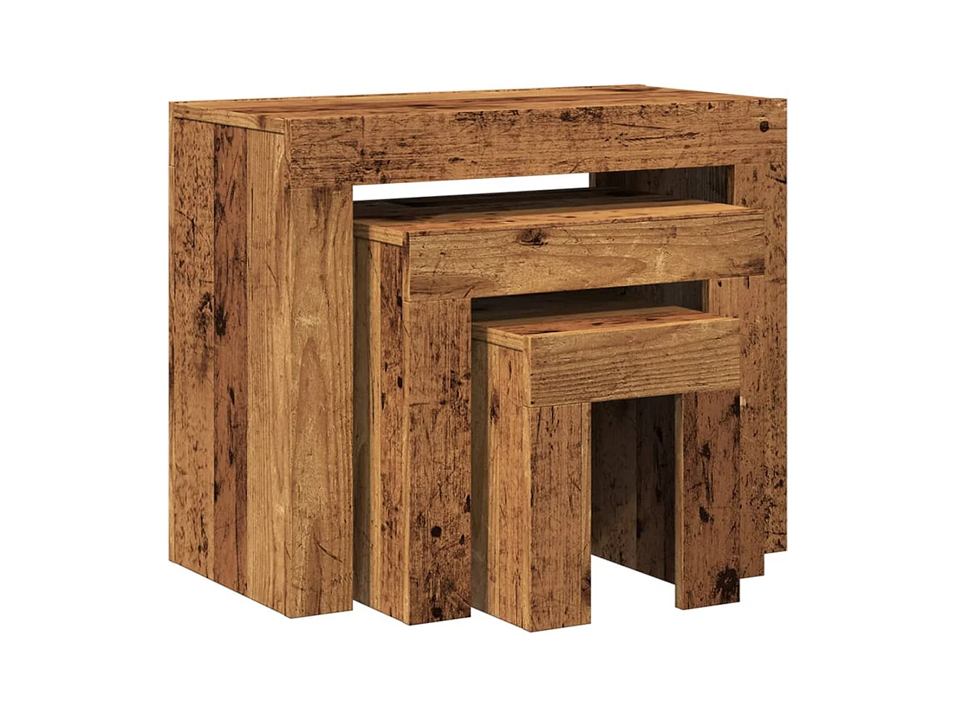 Tavolini da caffè impilabili 3 pezzi in legno vecchio e legno ingegnerizzato