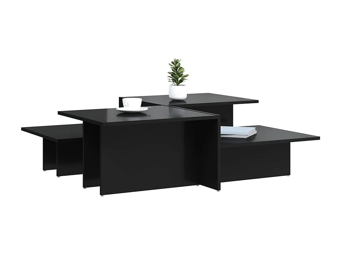 Tables basses 2 pcs noir brillant bois d'ingénierie