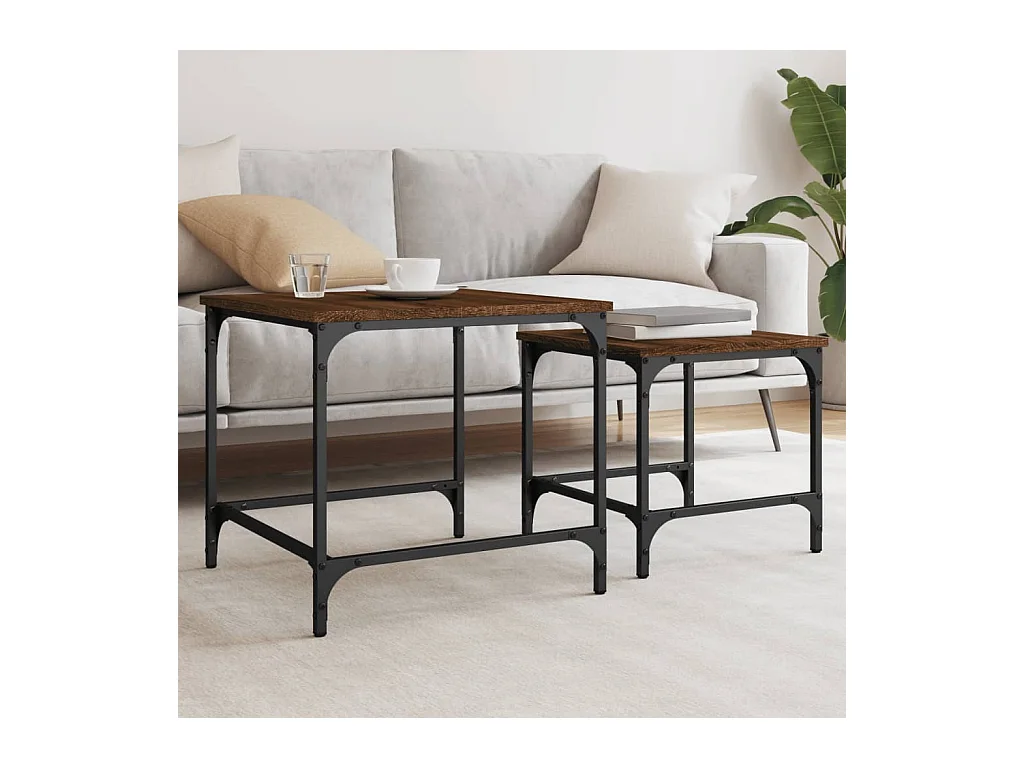 Nestbare salontafels 2 stuks bruin eiken bewerkt hout