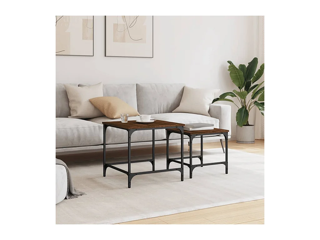 Nestbare salontafels 2 stuks bruin eiken bewerkt hout