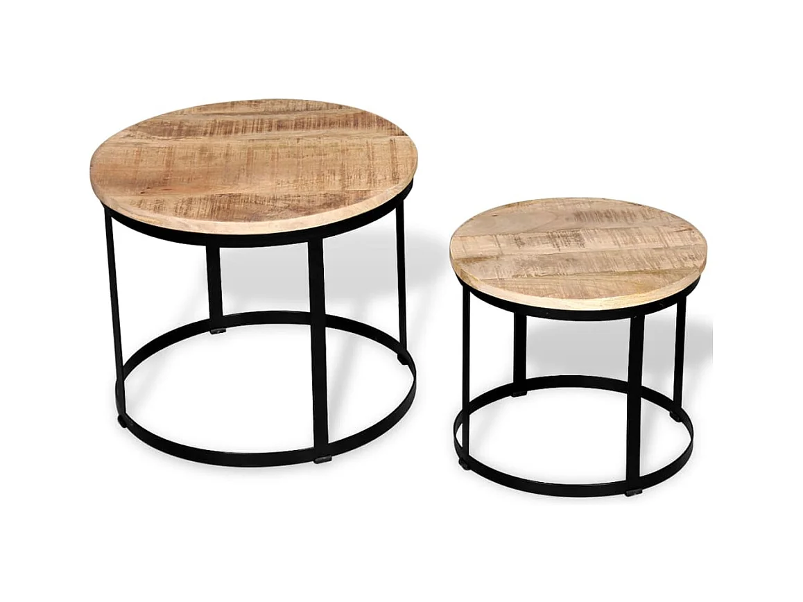 Salontafel 2 stuks Ruw mangohout Rond 40/50 cm
